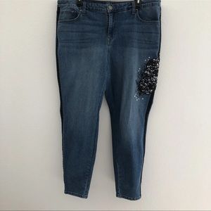 Style & Co Women's 20W jeans skinny stretch embroidered studded applique